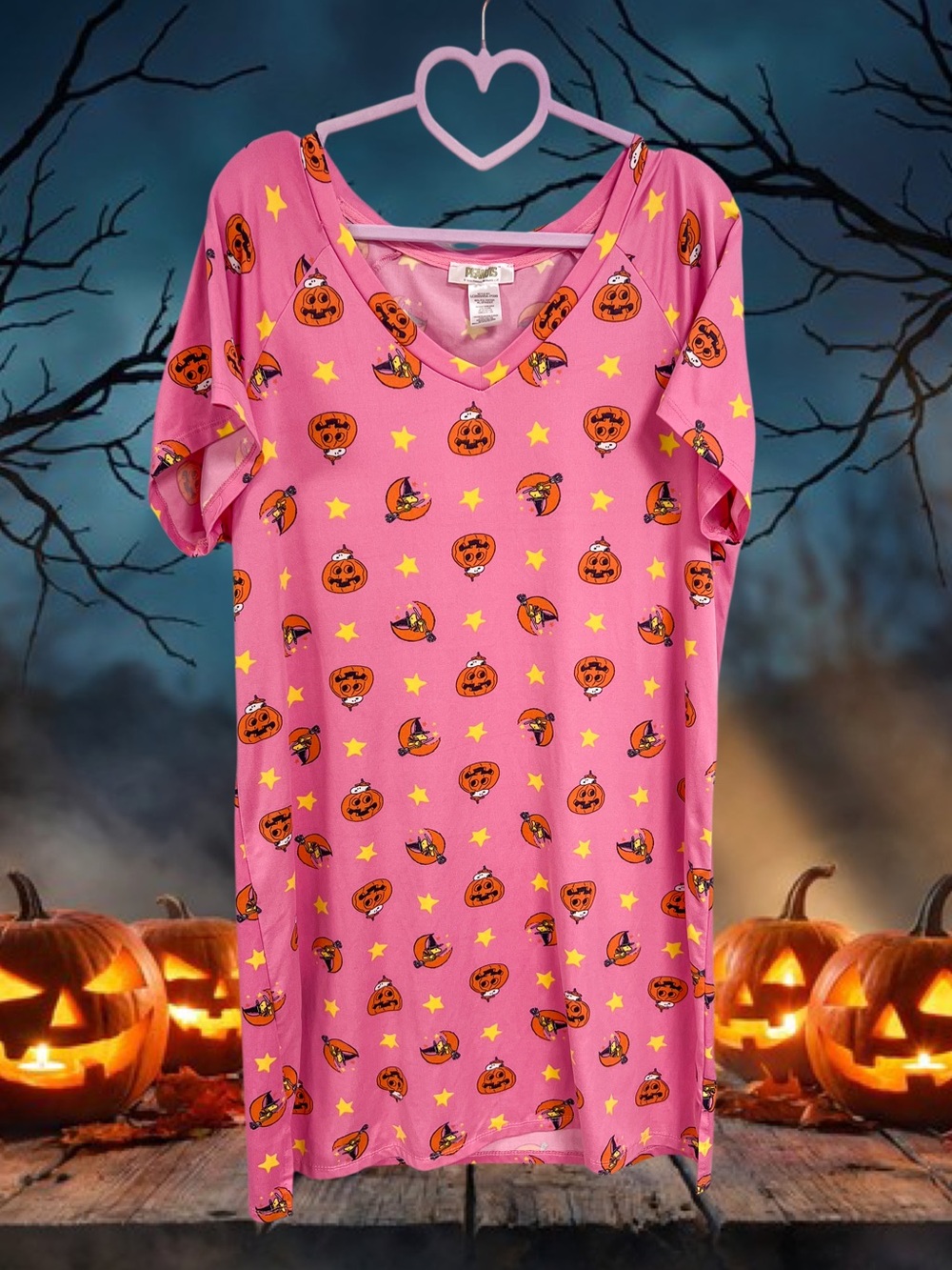 Peanuts comfy pink Halloween Woodstock and snoopy night gown